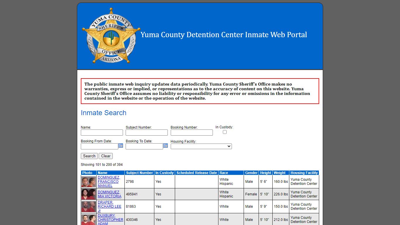 Inmate Search - Yuma County Sheriff