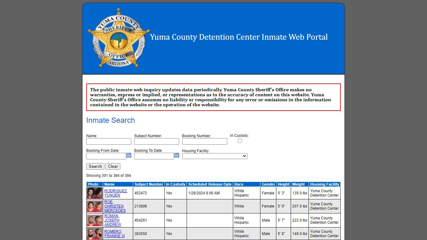Inmate Search - Yuma County Sheriff
